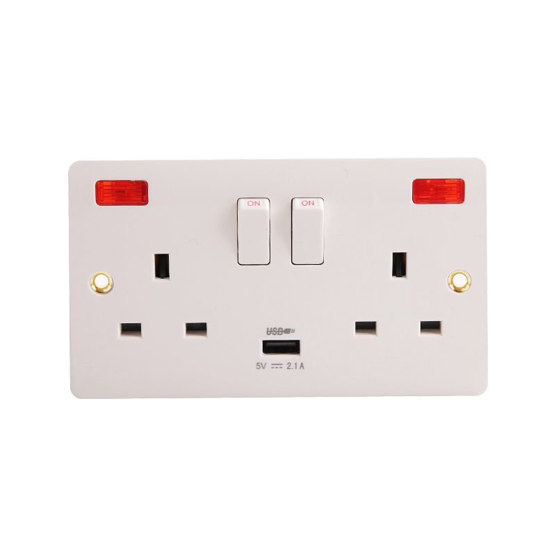 2 x 13A bakelieten stopcontact met neon & USB (2.1A) HK6213VN-UB