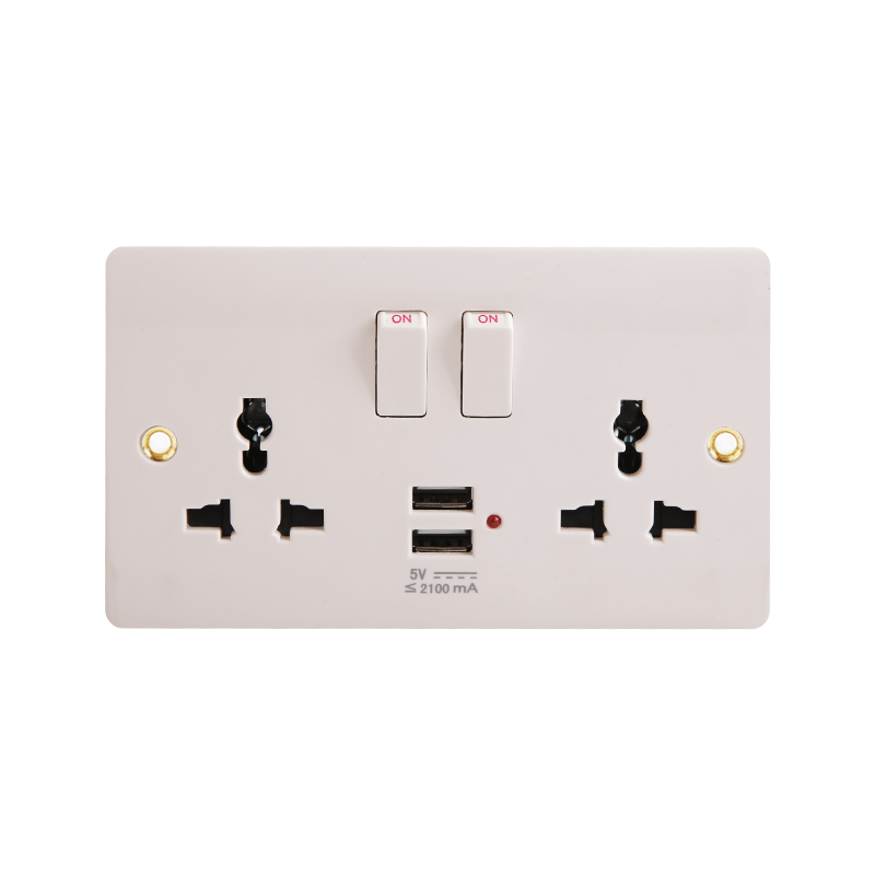 Bakeliet 2-voudig universeel geschakeld stopcontact met 2 USB (5V 2100mA) HK6216V-UN-UB